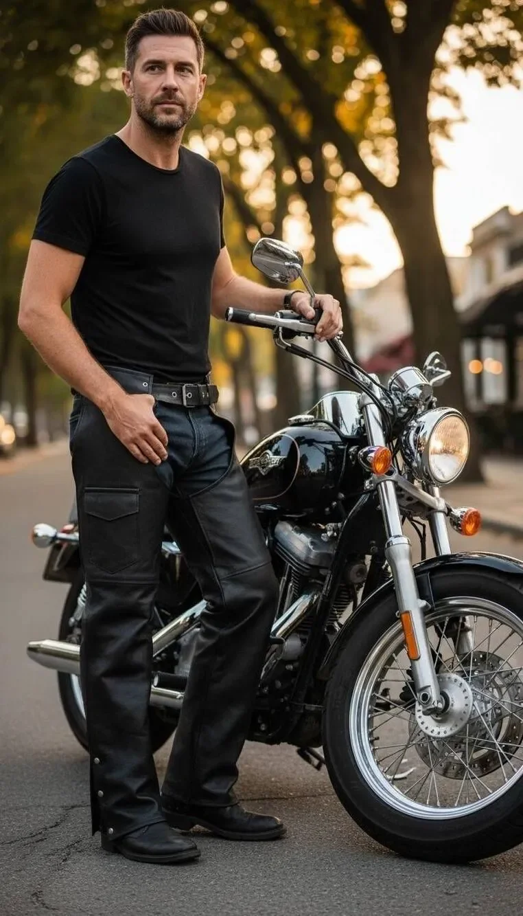 Jafrum motorcycle leather chaps